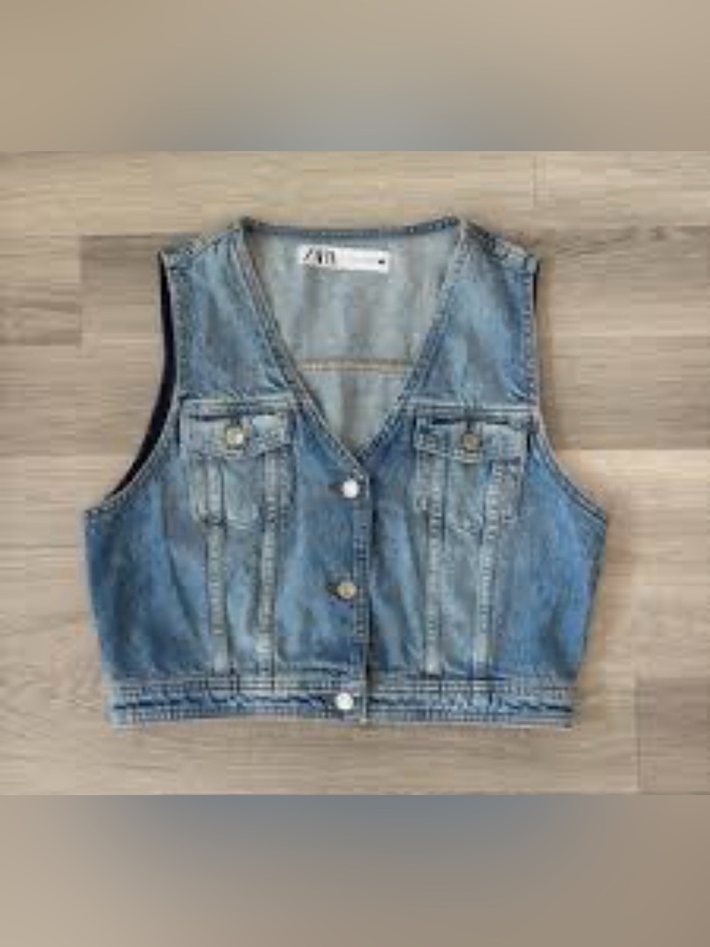 UEC Zara Blue Jean Cropped Denim Vest DEEP V NECK SZ M